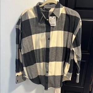 Zara Black and Cream Casual Button Down Shirt